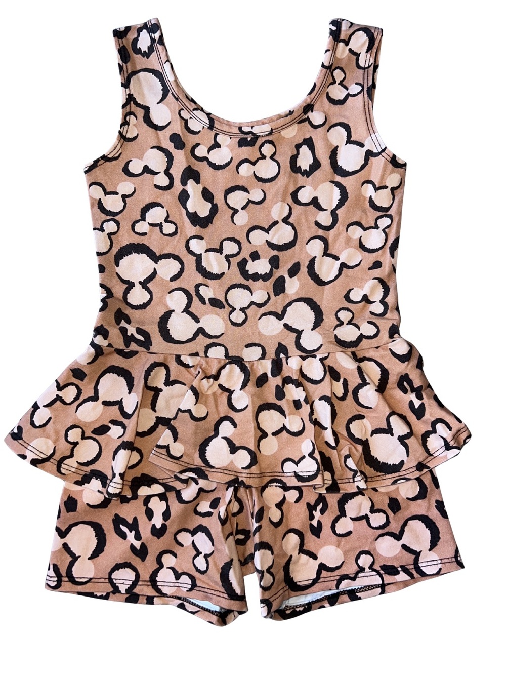 Wild Rich Kids Mickey Leopard Tan & Black Peplum Tank Romper